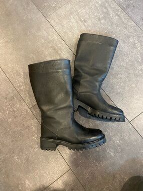 L.L. Bean Black Leather Lug-Sole Mid-Calf Combat Boots